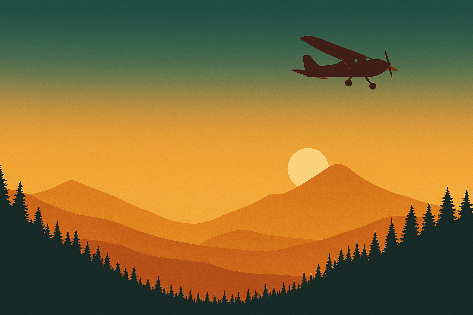 Vintage aviation backdrop with mountains and runway